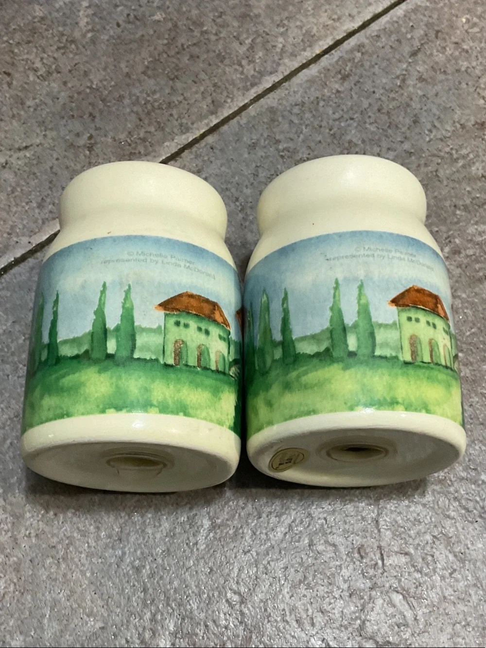 Hand-Painted Ceramic Salt and Pepper Shakers - Cream and Green